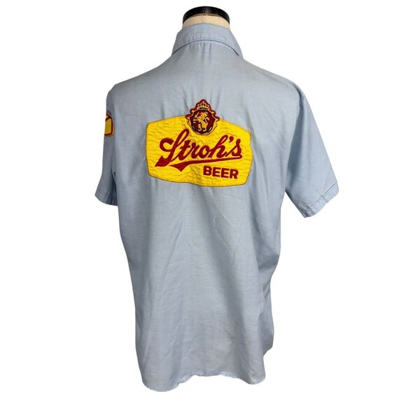 Vintage Unitog Strohs Beer Work Shirt 16-16.5 Blue large 60's - Picture 1 of 16